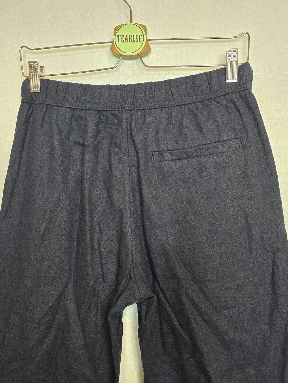 H&M Relaxed Fit Linen Blend Drawstring Pants Dark Blue Navy XS